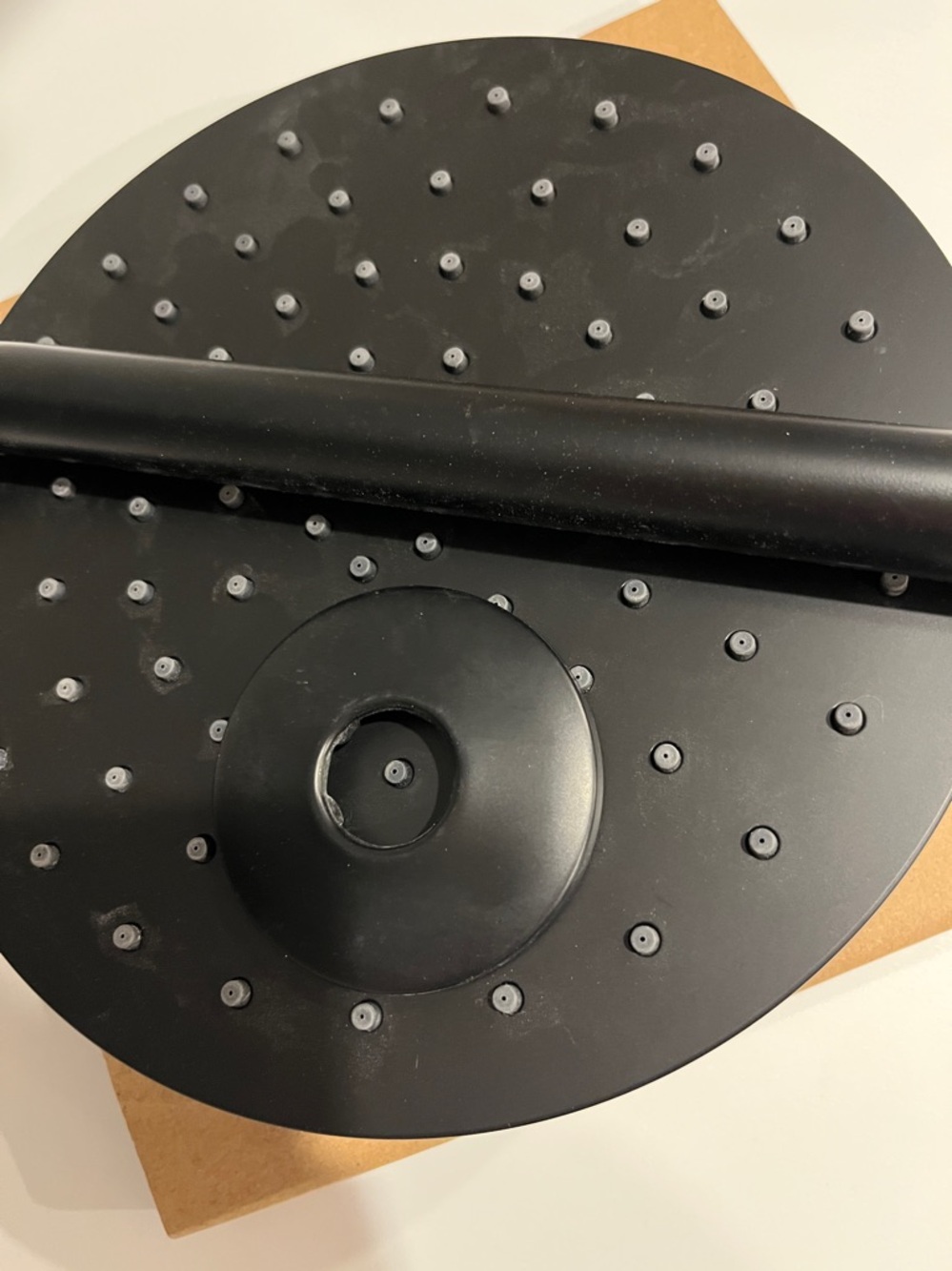 Matte Black Round Rain Shower Head with Arm
New — never used